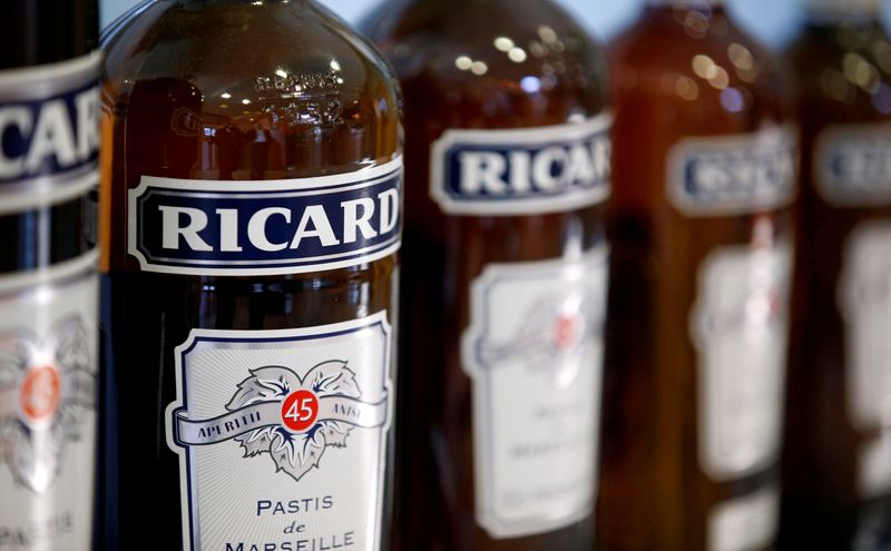 &copy; Reuters. FILE PHOTO: Bottles of Ricard&apos;s aniseed-flavoured beverage are pictured at the Ricard manufacturing unit in Lormont, near Bordeaux