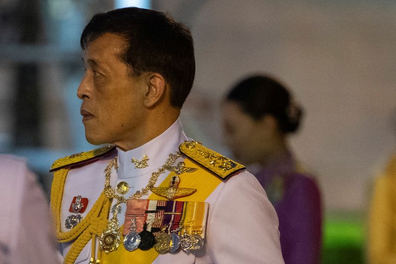 &copy; Reuters. Thailand&apos;s King Maha Vajiralongkorn arrives before he pays his respects at the King Rama I monument to honour start of Chakri dynasty&apos;s reign in Bangkok