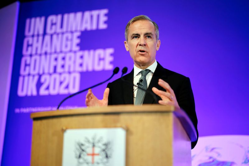 &copy; Reuters. FILE PHOTO: Mark Carney, Governor of the Bank of England, makes a keynote address to launch the private finance agenda for the 2020 United Nations Climate Change Conference (COP26) at Guildhall in London
