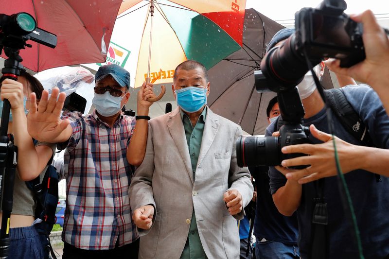 &copy; Reuters. El magnate de los medios de comunicación y activista prodemocracia Jimmy Lai a su llegada a la Corte, Hong Kong
