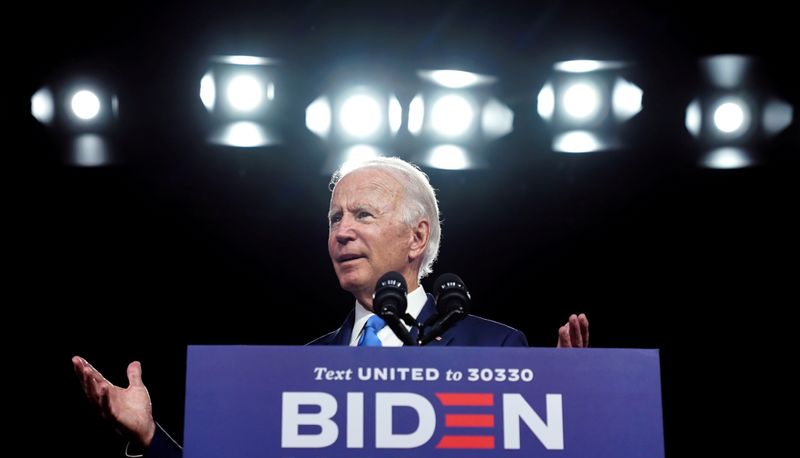 &copy; Reuters. Candidato democrata à Presidência dos EUA, Joe Biden, discursa em Wilmington, Delaware