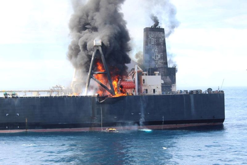 Sri Lanka tows supertanker away from coast after fire