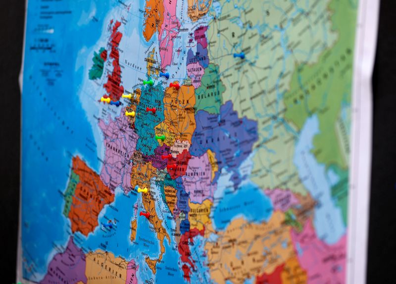 &copy; Reuters. Map of European countries is pictured during the SPD&apos;s campaign for the upcoming European Parliament elections in Quedlinburg