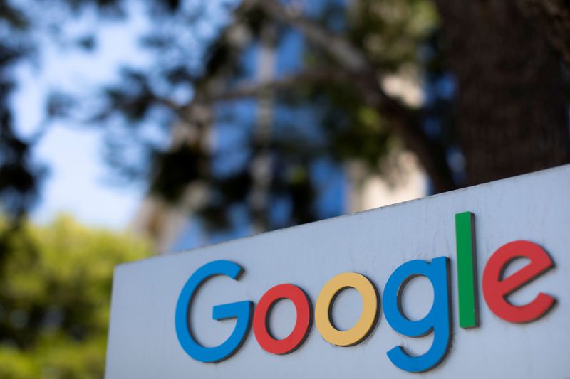 © Reuters. FILE PHOTO: A Google logo is shown at one of the company's office complexes in Irvine, California