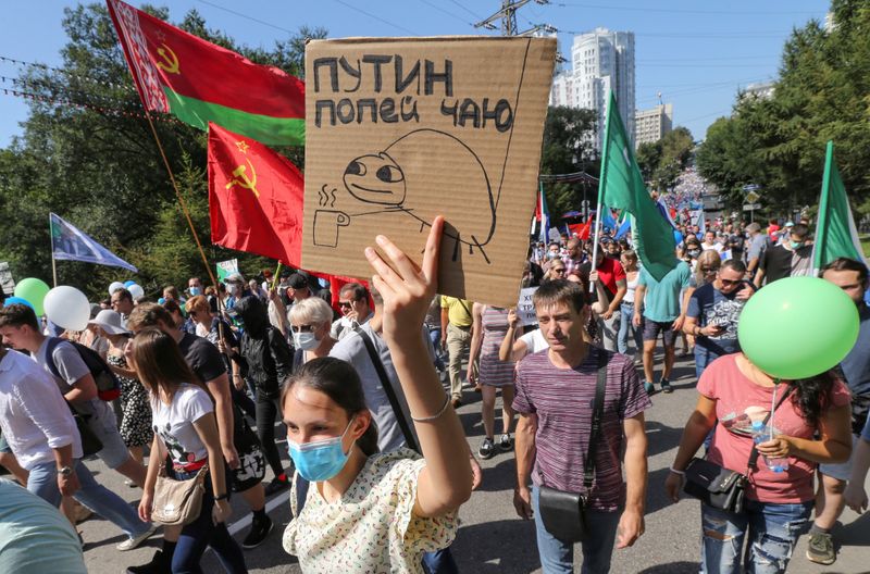 © Reuters. لا مؤشر على انتهاء مظاهرات أسبوعية ضد الكرملين في أقصى شرق روسيا