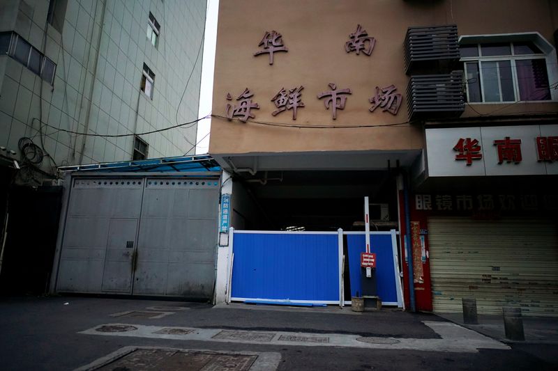&copy; Reuters. A blocked entrance to Huanan seafood market is seen in Wuhan