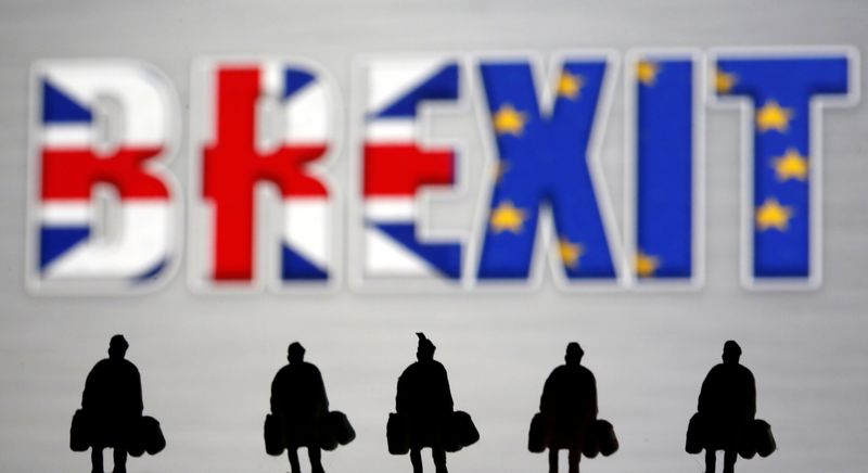 &copy; Reuters. FILE PHOTO: Small toy figures are seen in front of a Brexit logo in this illustration picture