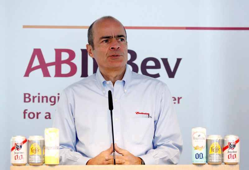 &copy; Reuters. AB InBev CEO Brito presents the company&apos;s results in Leuven