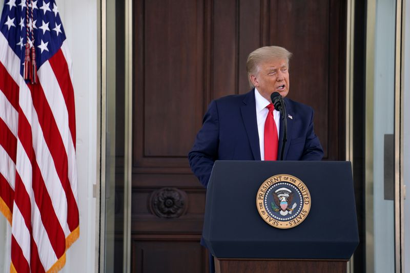 &copy; Reuters. President Donald Trump delivers remarks outside White House