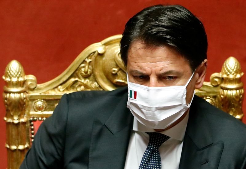 &copy; Reuters. FILE PHOTO: Italian PM Conte attends a session of the upper house of parliament on the coronavirus disease (COVID-19) in Rome