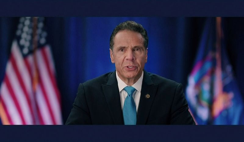 &copy; Reuters. New York Governor Andrew Cuomo speaks by video feed at start of the all virtual 2020 Democratic Convention hosted from Milwaukee, Wisconsin