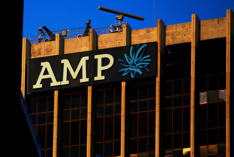 &copy; Reuters. FILE PHOTO: The logo of AMP Ltd, Australia&apos;s biggest retail wealth manager, adorns their head office located in central Sydney, Australia