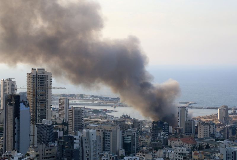 &copy; Reuters. Fire breaks out at Beirut&apos;s port area