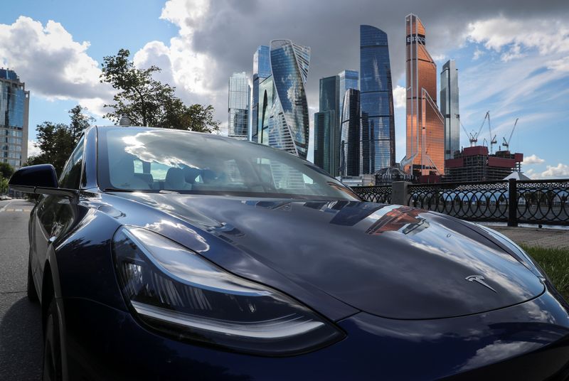 &copy; Reuters. A Tesla Model 3 electric vehicle is shown in Moscow