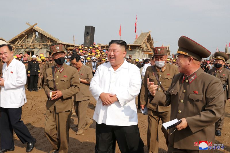 &copy; Reuters. North Korea&apos;s leader Kim Jong Un inspects a flood-hit site in Taechong-ri