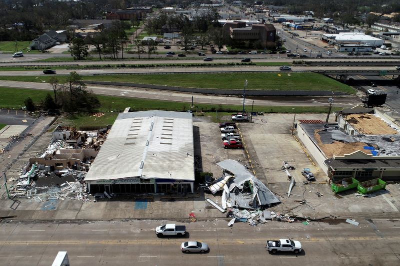 &copy; Reuters. FILE PHOTO: Buildings damaged by Hurricane Laura are seen in an aerial photograph in Lake Charles