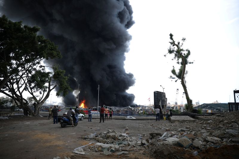 &copy; Reuters. Fire breaks out at Beirut&apos;s port area