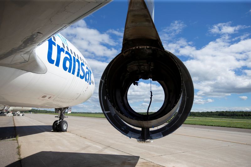 &copy; Reuters. An A310 airplane with its engine removed sits on the tarmac at Aerocycle in Mirabel