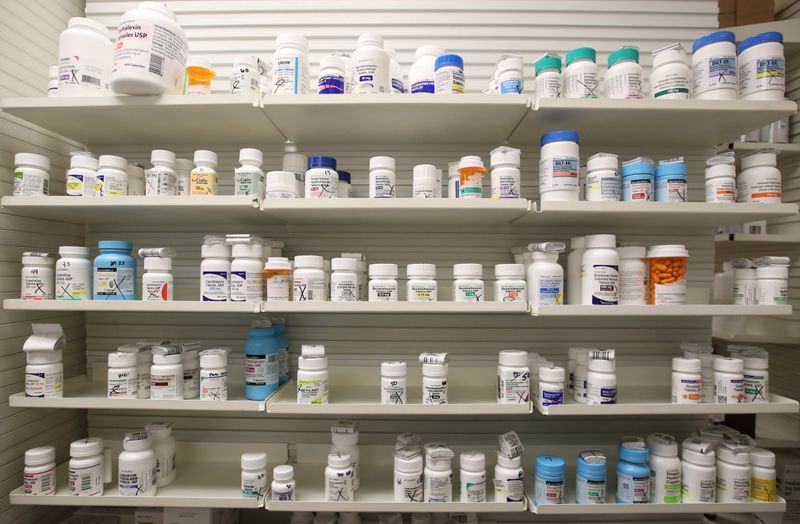 &copy; Reuters. Bottles of drugs sit on the shelf at the Rock Canyon Pharmacy, in Provo, Utah