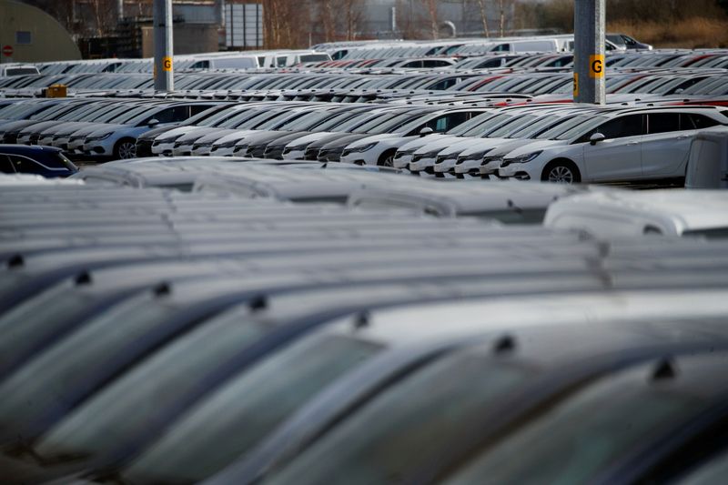 &copy; Reuters. FILE PHOTO: Parked cars are seen at the Vauxhall plant as the outbreak of the coronavirus disease (COVID-19) continues, in Ellesmere Port