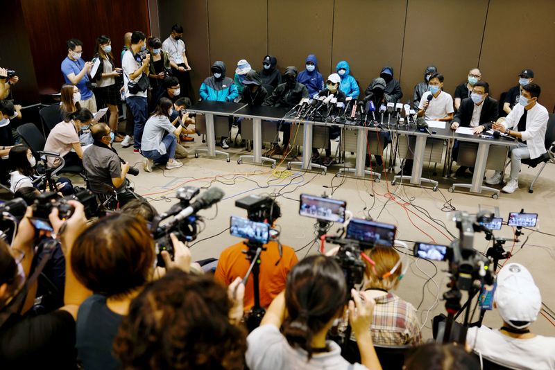 &copy; Reuters. Family members of twelve Hong Kong activists hold a news conference to seek help in Hong Kong