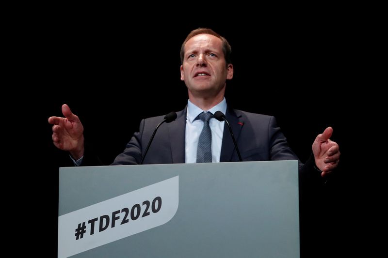 &copy; Reuters. Tour de France director Christian Prudhomme speaks during a news conference to unveil the itinerary of the 2020 Tour de France cycling race in Paris