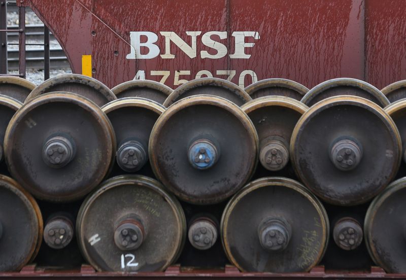 &copy; Reuters. Spare train wheels are stored at a Burlington National Santa Fe (BNSF) railyard in Seattle