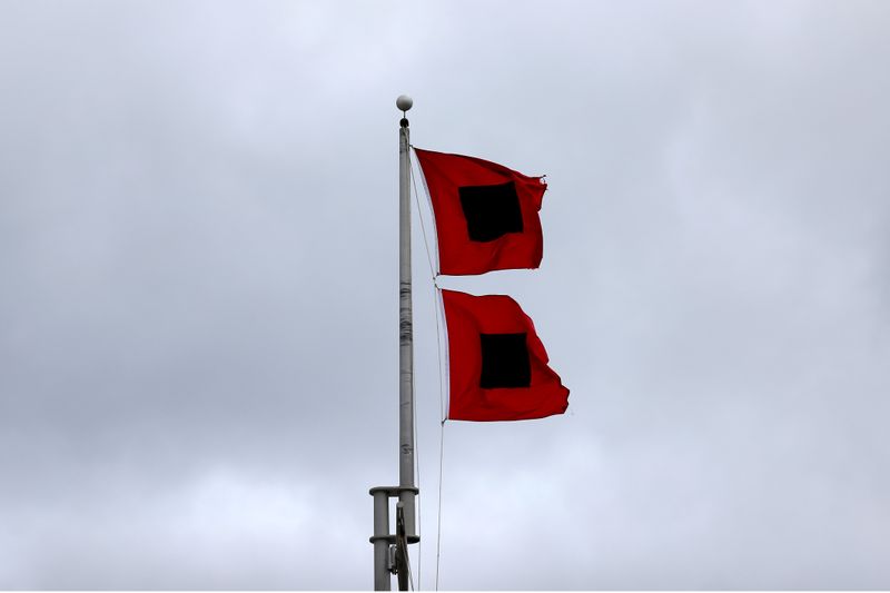 &copy; Reuters. A US maritime flag indicating a hurricane warning flies as Hurricane Sally approaches Gulfport