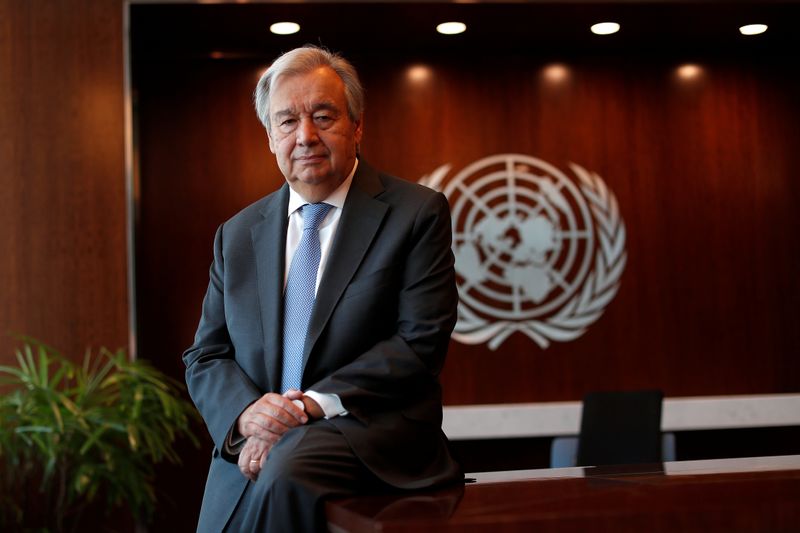 © Reuters. United Nations Secretary-General Antonio Guterres during interview with Reuters at U.N. headquarters in New York