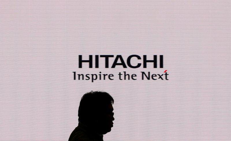 &copy; Reuters. A logo of Hitachi Ltd. is pictured at the CEATEC JAPAN 2017 in Chiba
