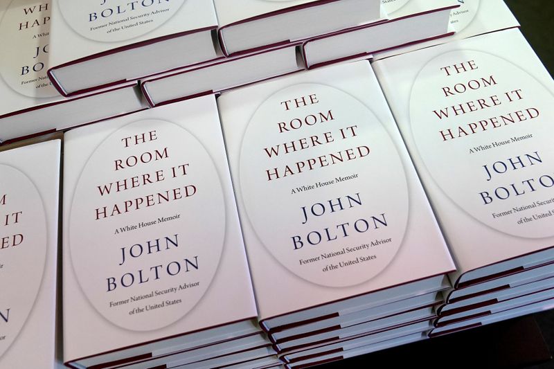 © Reuters. FILE PHOTO: Copies of John Bolton's book 'The Room Where It Happened' are pictured on display at a Barnes and Noble bookstore in the Manhattan borough of New York City