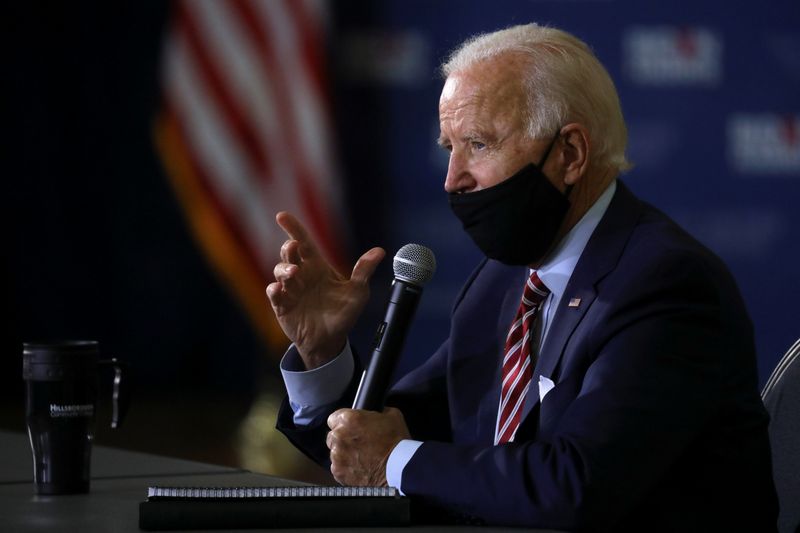 &copy; Reuters. Democratic U.S. presidential nominee and former Vice President Joe Biden delivers remarks and holds a roundtable discussion with veterans at Hillsborough Community College in Tampa, Florida