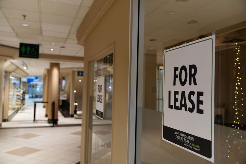 &copy; Reuters. A view of a sign in the shop window at Confederation Court Mall, in Charlottetown