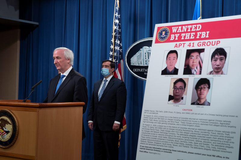 © Reuters. Justice Department's news conference to announce charges in China-related intrusion campaigns, in Washington