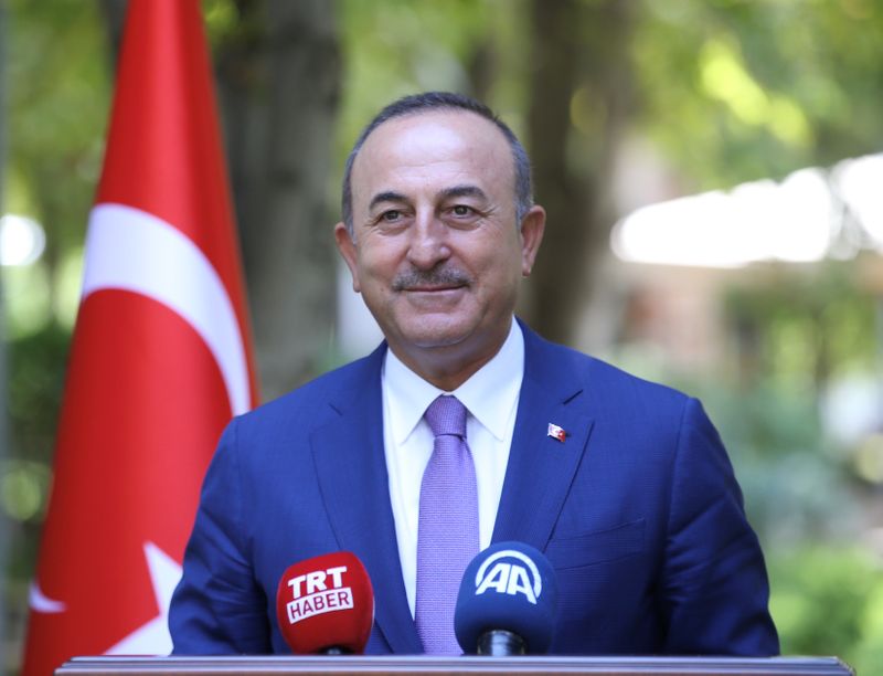 &copy; Reuters. Turkish Foreign Minister Cavusoglu speaks to the media in Ankara