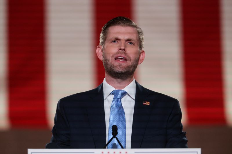 &copy; Reuters. Eric Trump delivers a pre-recorded speech for the Republican National Convention broadcast at the Mellon Auditorium in Washington