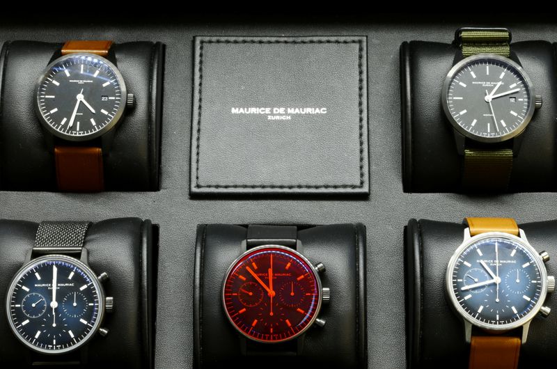 &copy; Reuters. Watches of Swiss manufacturer Maurice de Mauriac are displayed in a box in Zurich