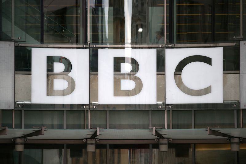 © Reuters. FILE PHOTO: A BBC sign is displayed outside Broadcasting House in London