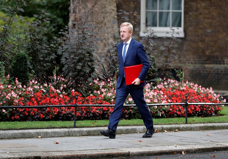 &copy; Reuters. Britain&apos;s Digital, Culture, Media and Sport Secretary Oliver Dowden walks outside Downing Street in London