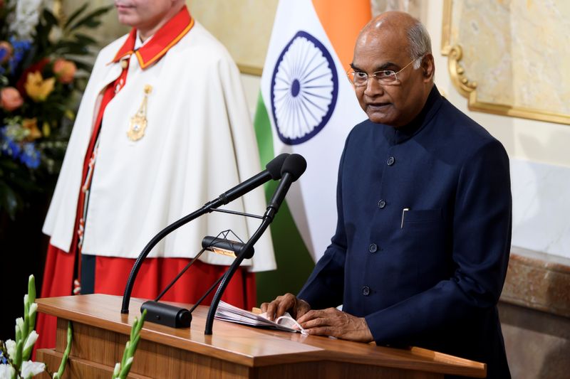 &copy; Reuters. FILE PHOTO:  President of India Ram Nath Kovind speaks during his state visit to Switzerland, at the Muensterplatz in Bern