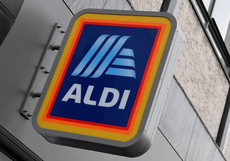 &copy; Reuters. Signage is seen at a branch of Aldi Local, London