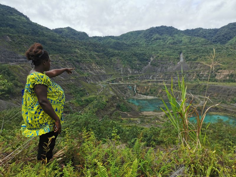 &copy; Reuters. Theonila Roka Matbob stands in front of the Pangua mine in Konawiru, Bougainville