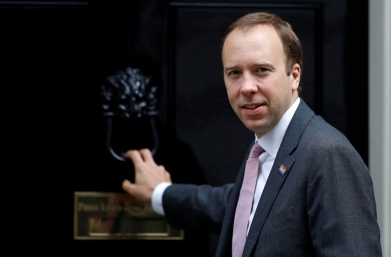 &copy; Reuters. Britain&apos;s Health Secretary Matt Hancock is seen outside Downing Street in London
