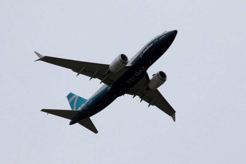 &copy; Reuters. FILE PHOTO: A Boeing 737 MAX airplane takes off on a test flight from Boeing Field in Seattle