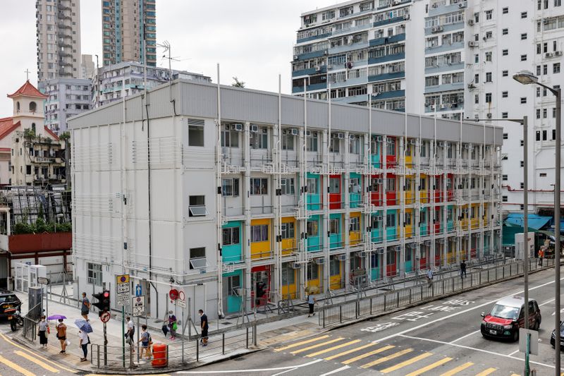 &copy; Reuters. Government&apos;s newly-built four-story &quot;module homes&quot; building made from pre-fabricated parts are seen at Shek Kip Mei, in Hong Kong
