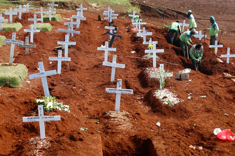 © Reuters. FILE PHOTO: Cemetery in Indonesia's capital running out of space as coronavirus cases surge