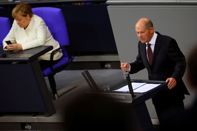 &copy; Reuters. German Finance Minister Olaf Scholz attends a session of the Bundestag, in Berlin