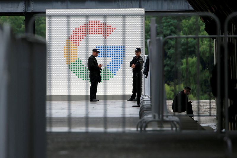 &copy; Reuters. FILE PHOTO: A Google sign is seen during the WAIC (World Artificial Intelligence Conference) in Shanghai