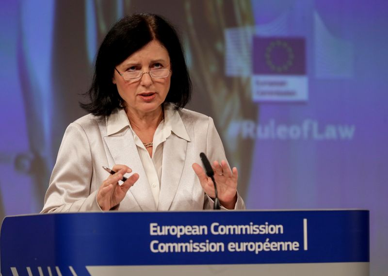 &copy; Reuters. La comisaria europea de Valores y Transparencia, Vera Jourova, en Bruselas