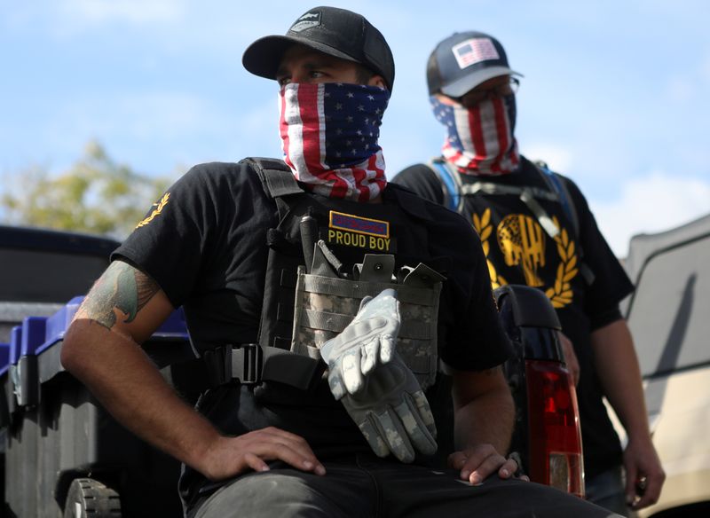 &copy; Reuters. FILE PHOTO: Proud Boys attend a rally in Portland
